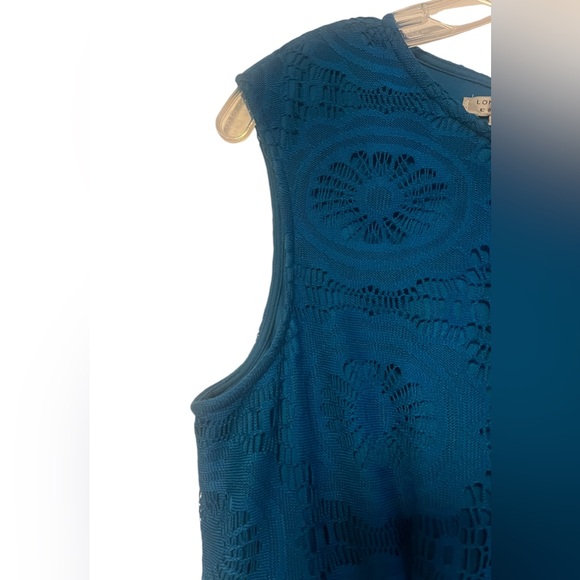 London Style Collection Turquoise circle Lace Overlay Sleeveless Dress sz14 - Picture 7 of 16